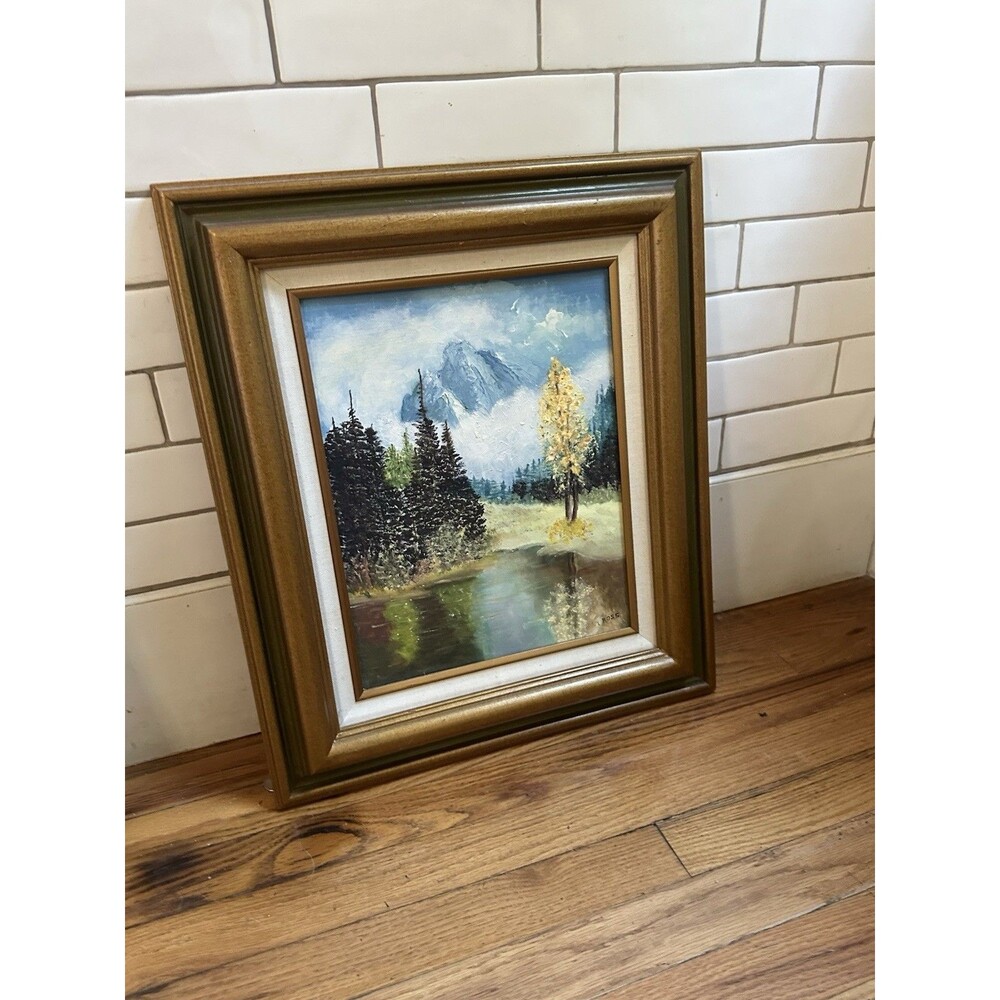 Original Autumn Forest & Mountain Landscape Vintage Signed Oil Painting 20 x 16